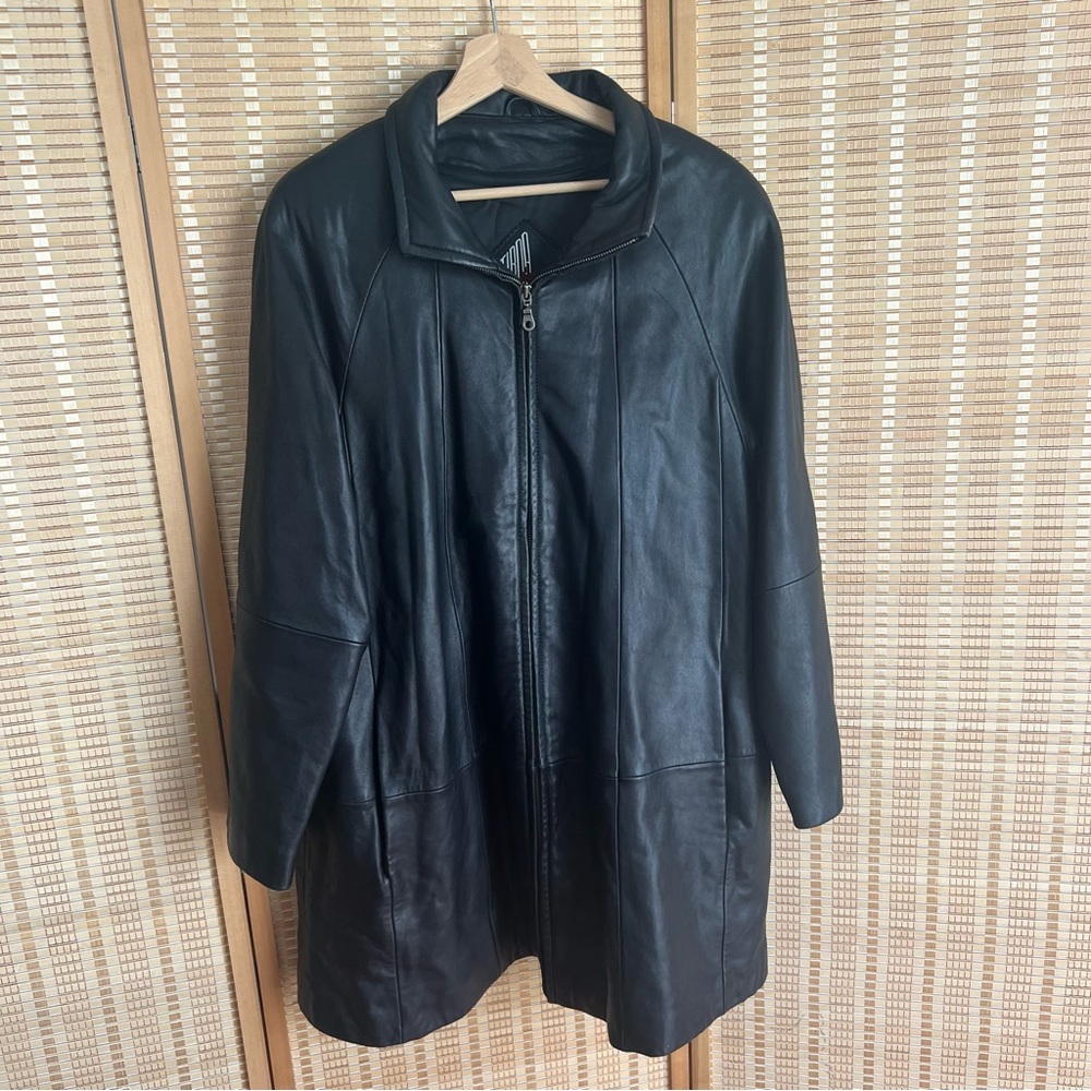 TIBOA Women's Black Leather Coat Large